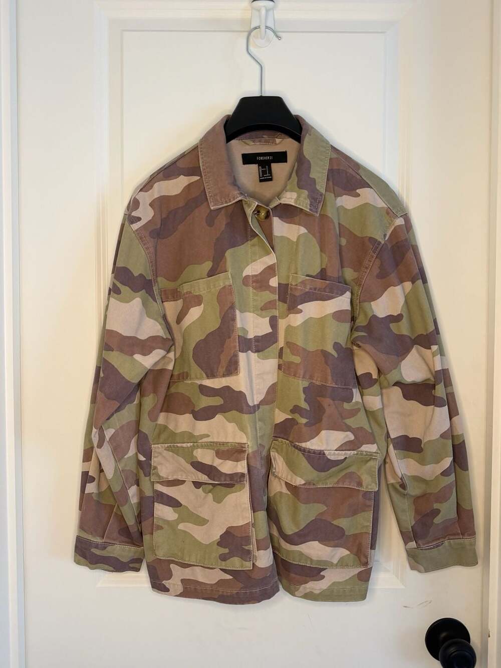 Forever 21 Camo Utility Jacket Size S Green Brown Cotton